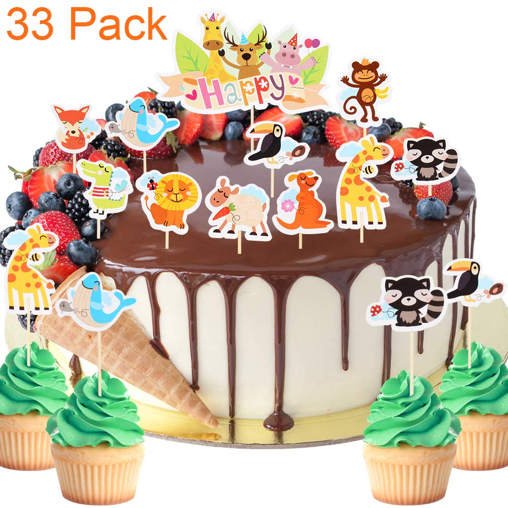 Amazon Com 33 Pack Zoo Of Cute Animal Themed Cupcake Toppers For Amazon Com 33 Pack Zoo Of Cute Animal Themed Cupcake Toppers For