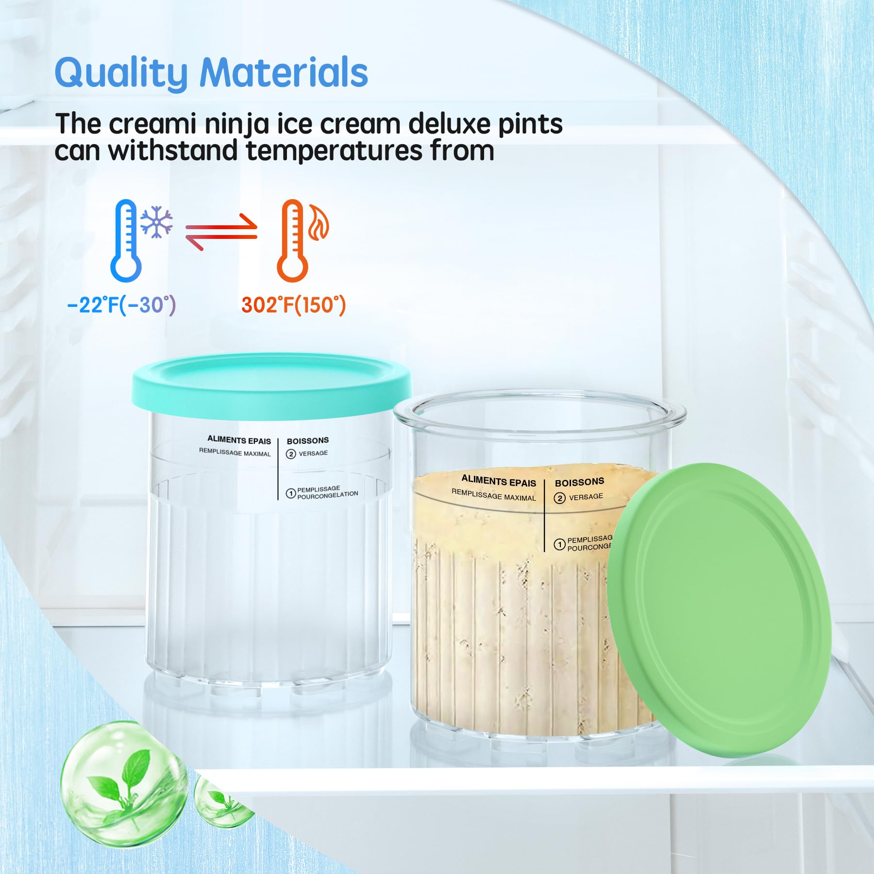 4 Pack Creami Deluxe Pints & Lids for Ninja, 24 Oz Compatible with NC500 NC501 Series Ice Cream Makers, with 5 Spoons & 64 Writable Labels, BPA-Free & Dishwasher Safe, 4 Color Lids