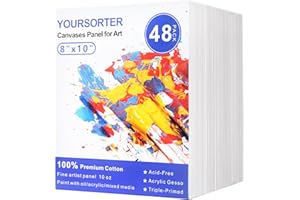 YOURSORTER Canvases for Painting 48 Pack, 8x10 inch Blank Canvas Boards, Primed Acid-Free 100% Cotton Canvas Panels for Acrylic Oil Tempera Watercolor Paints, Art Supplies