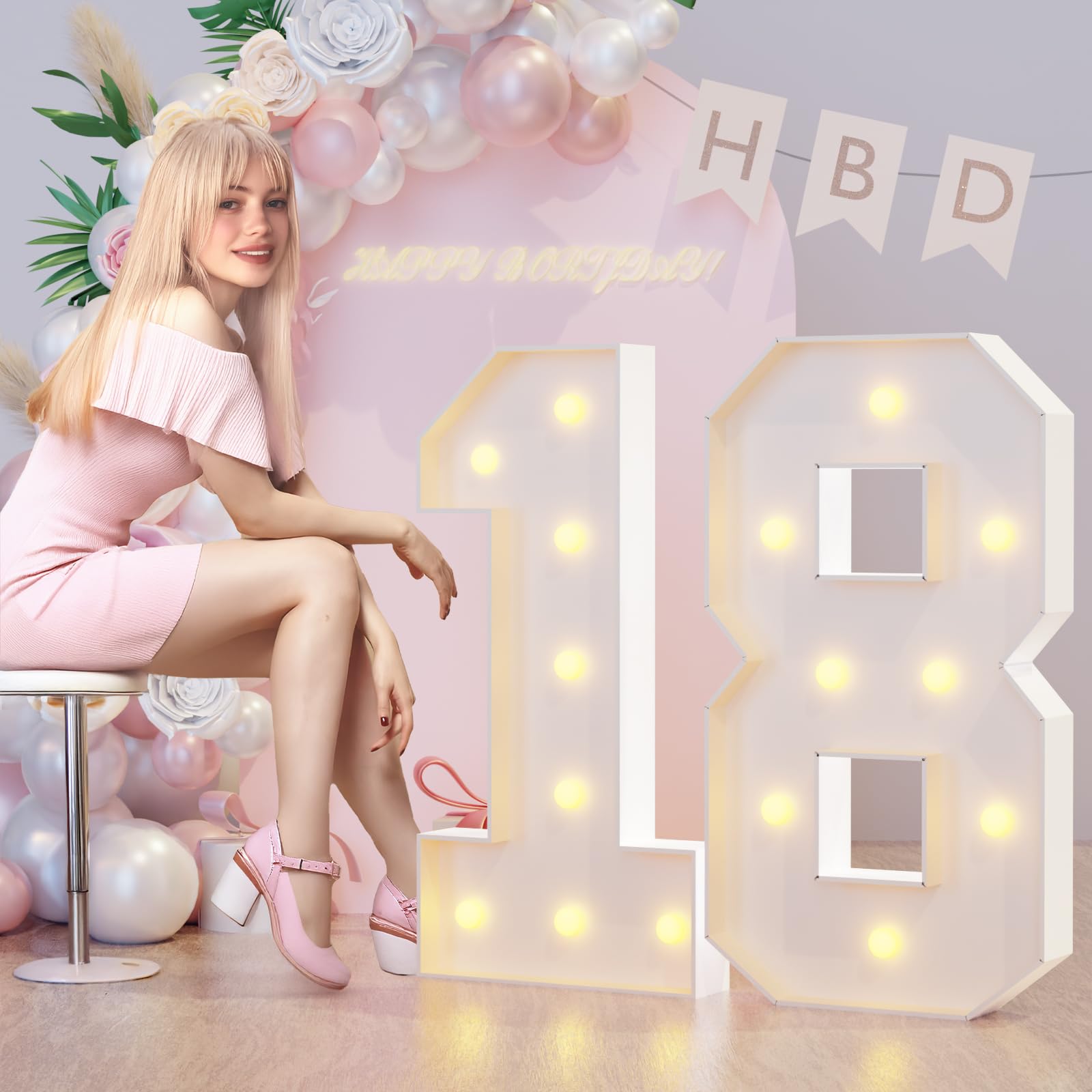 Photo 1 of 3FT Marquee Light Up Numbers 18th Birthday Decorations for Boys Girls, Large Marquee Numbers 18 Eighteen Years Olds Party Decor, Big Mosaic Numbers Anniversary Decorations