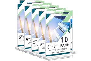 DunGu Acrylic Sign Holder 5x7, 10 Pack Clear Double Sided Table Menu Vertical Display Stand Desktop Display Stand Paper Holder Table Sign Suitable for Restaurants Office Store Show Fair