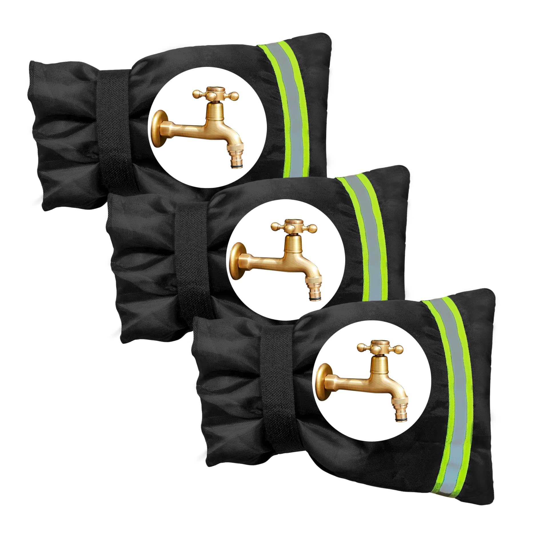 Outside Tap Cover for Winter, Garden Faucet Cover, Waterproof & Thickened Outdoor Tap Cover with Reflective Strip, Tap Jacket Insulated Protector from Freezing Black - 3pcs