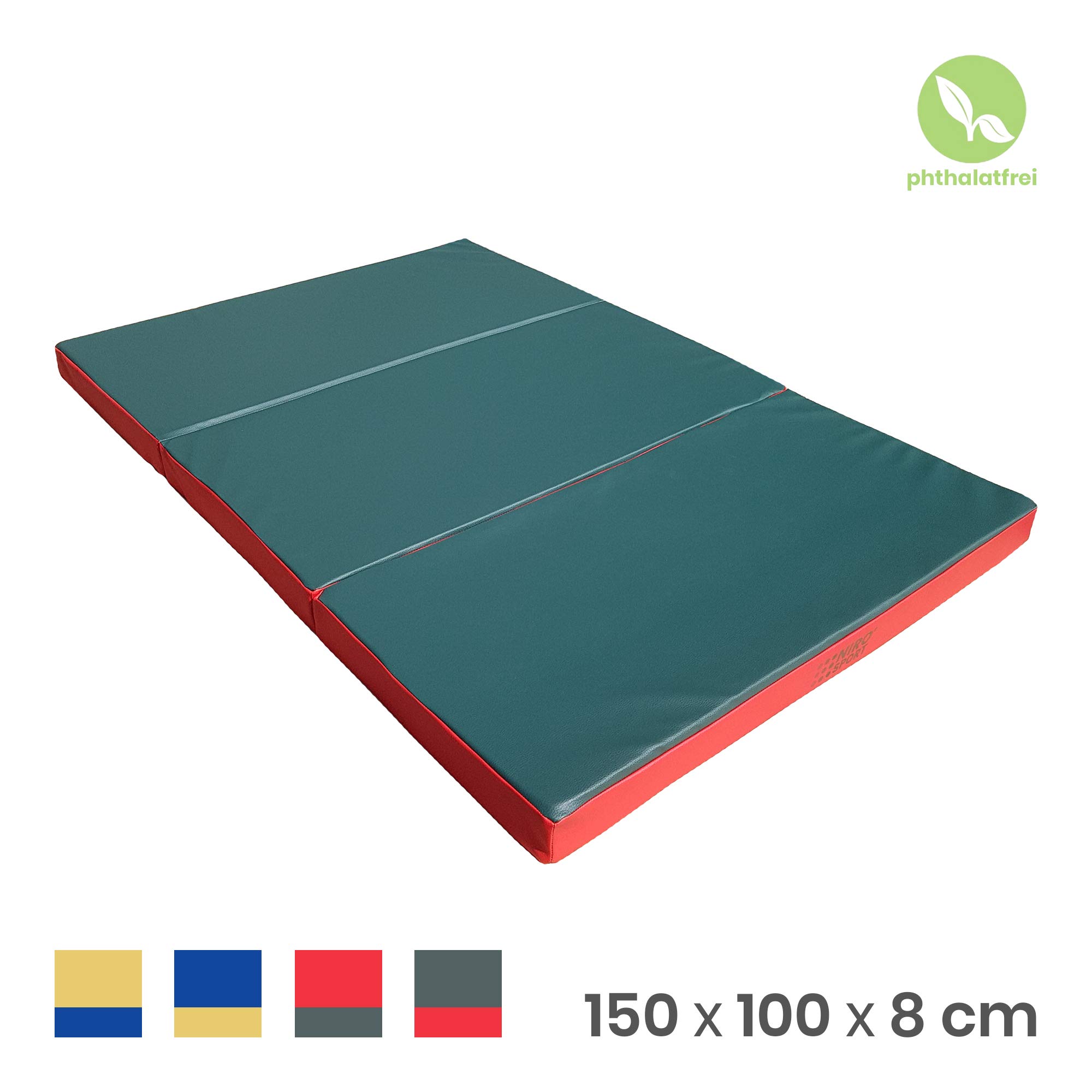 NiroSport Gymnastics Mat 150 x 100 x 8 cm cm Folding Thick Gym Mat Fitness Sports Tumbling Exercise Crash Landing Panel waterproof washable non slip foldable