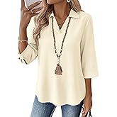 LOMON Womens 3/4 Sleeve Tops V Neck Cotton Linen Work Blouse Polo Shirts for Women Business Casual 2026