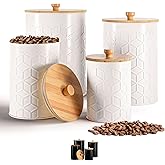 Kitchen Canisters for Countertop Set of 4 - Textured Iron Kitchen Canisters with Airtight Lids - Flour Sugar Canister Set - Flour and Sugar Containers Farmhouse - Coffee Jar for Counter - White Jar x4