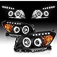 AmeriLite Black Dual Intense LED Halo Projector Headlights Set For Toyota Rav4 - Driver and Passenger Pair
