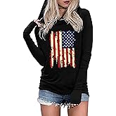 American Flag Hoodie for Women: 4th of July Shirts Patriotic Long Sleeve Memoria Day Hoodie Pullover Tops