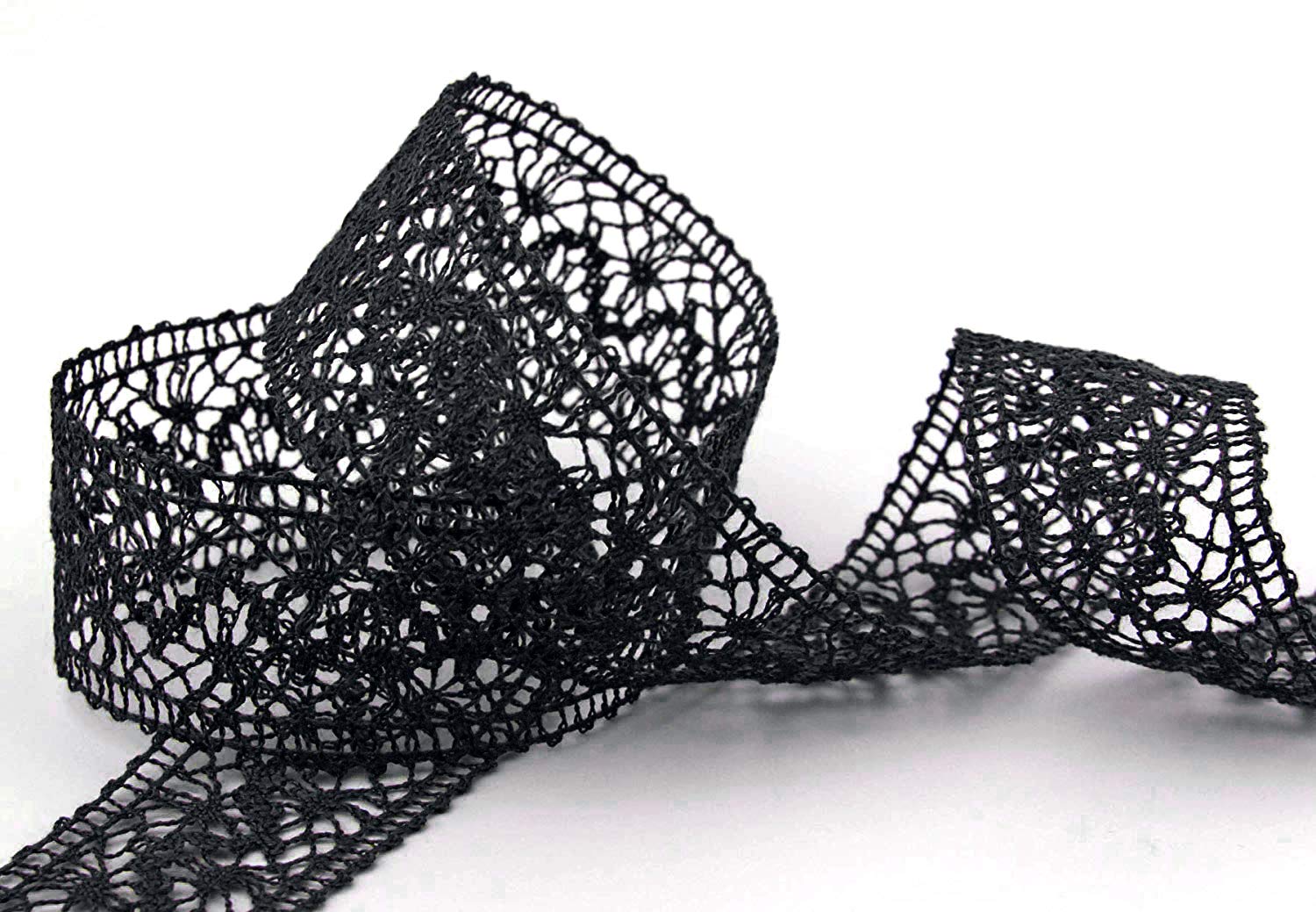 finemark Emma Lace Ribbon 15 m x 38 mm Black Sold by the Metre Lace Crochet Ribbon Cotton Lace Decorative Ribbon Crochet Lace Trimming Cotton