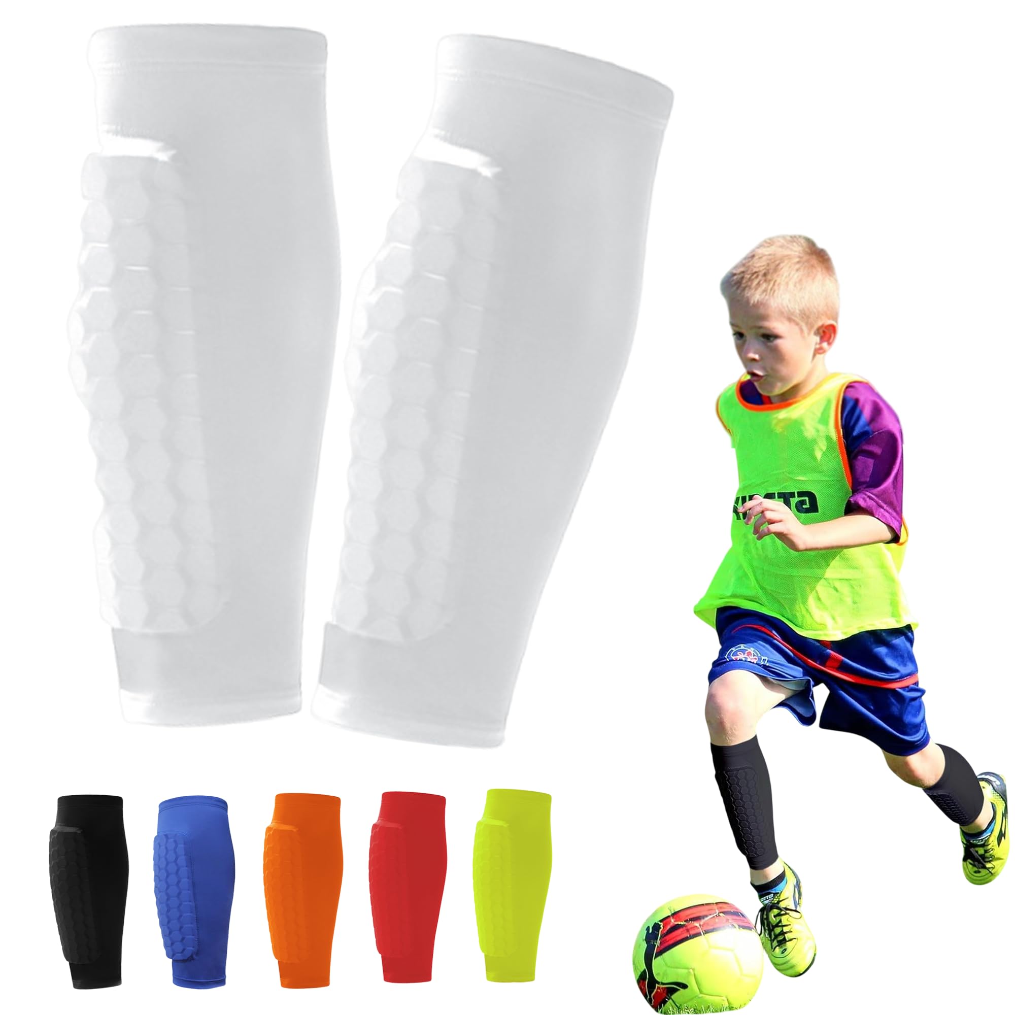 Photo 1 of Soccer Shin Guards Pads for Youth Adult, Shin Defender Shin Guards Kids, Calf Compression Sleeve with Honeycomb Pads, Protective Soccer Shin Pads Gear for Boys, Girls