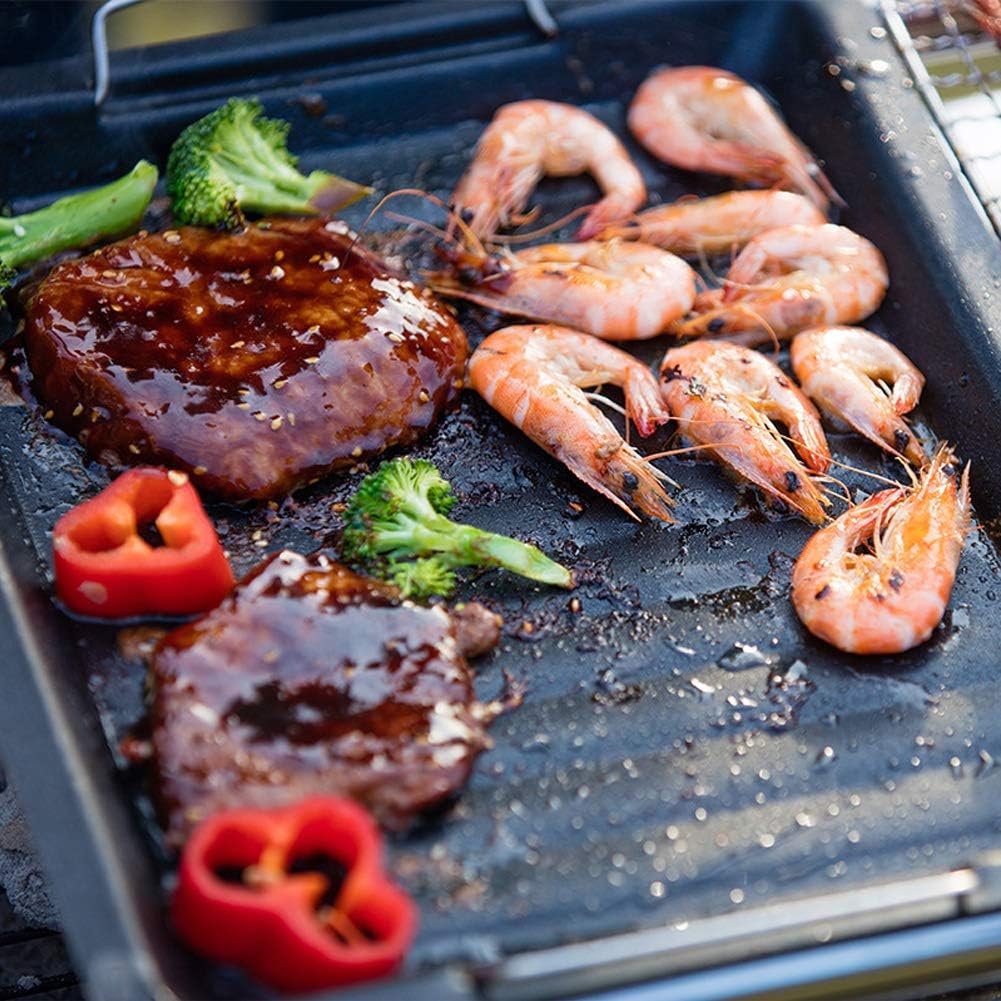 Sdkmah9 Non-stick Cast Iron Griddle Pan Barbecue Plate Rectangle Baking Stone BBQ Plate Griddle Plate Pan Black Bakeware Grilling Tray Barbecue Frying Pan Outdoors Barbecue Accessory - Image 3