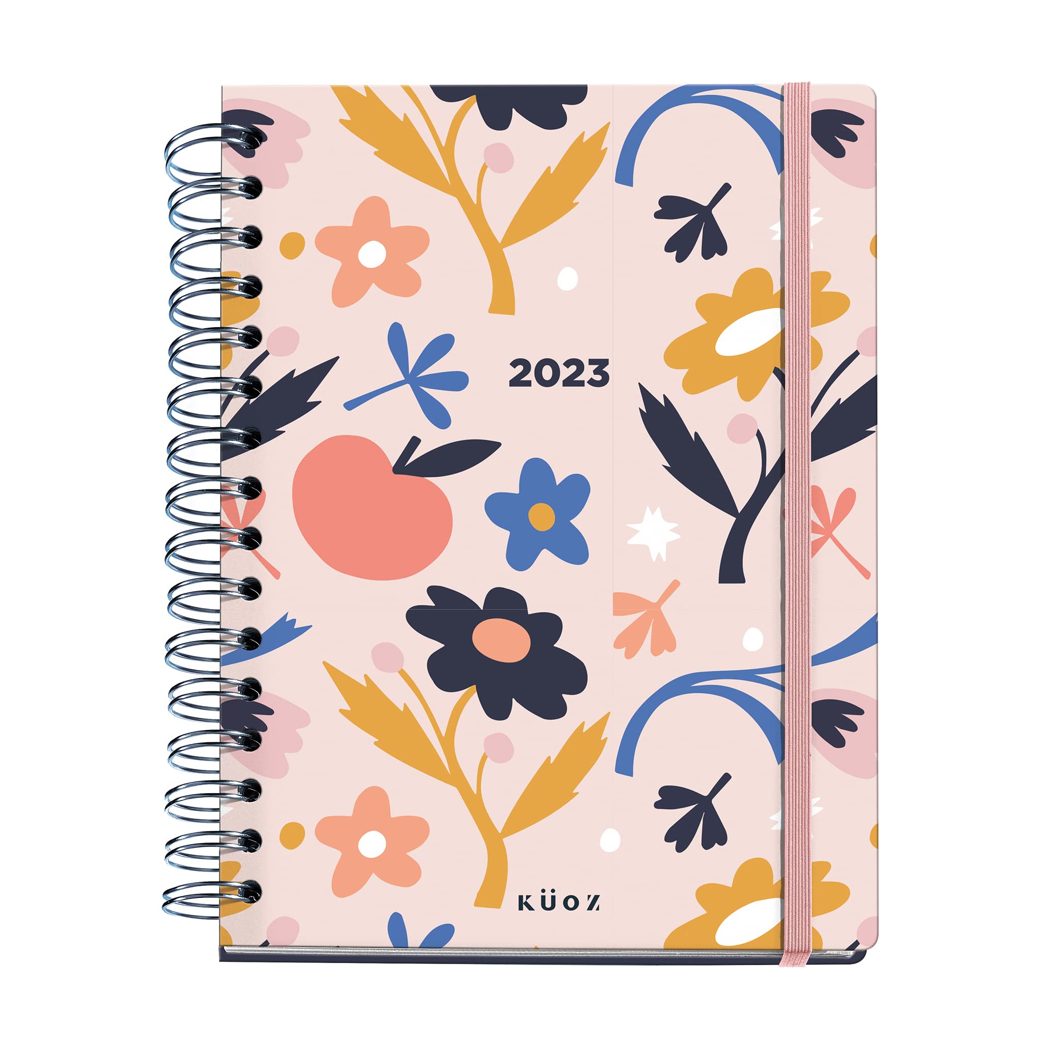 Miquelrius - Küoz 2023 Year Diary - Week to View - Size 155 x 213 mm (approx. A5) - Hard Cover - Spiral Binding - Multilingual - Garden