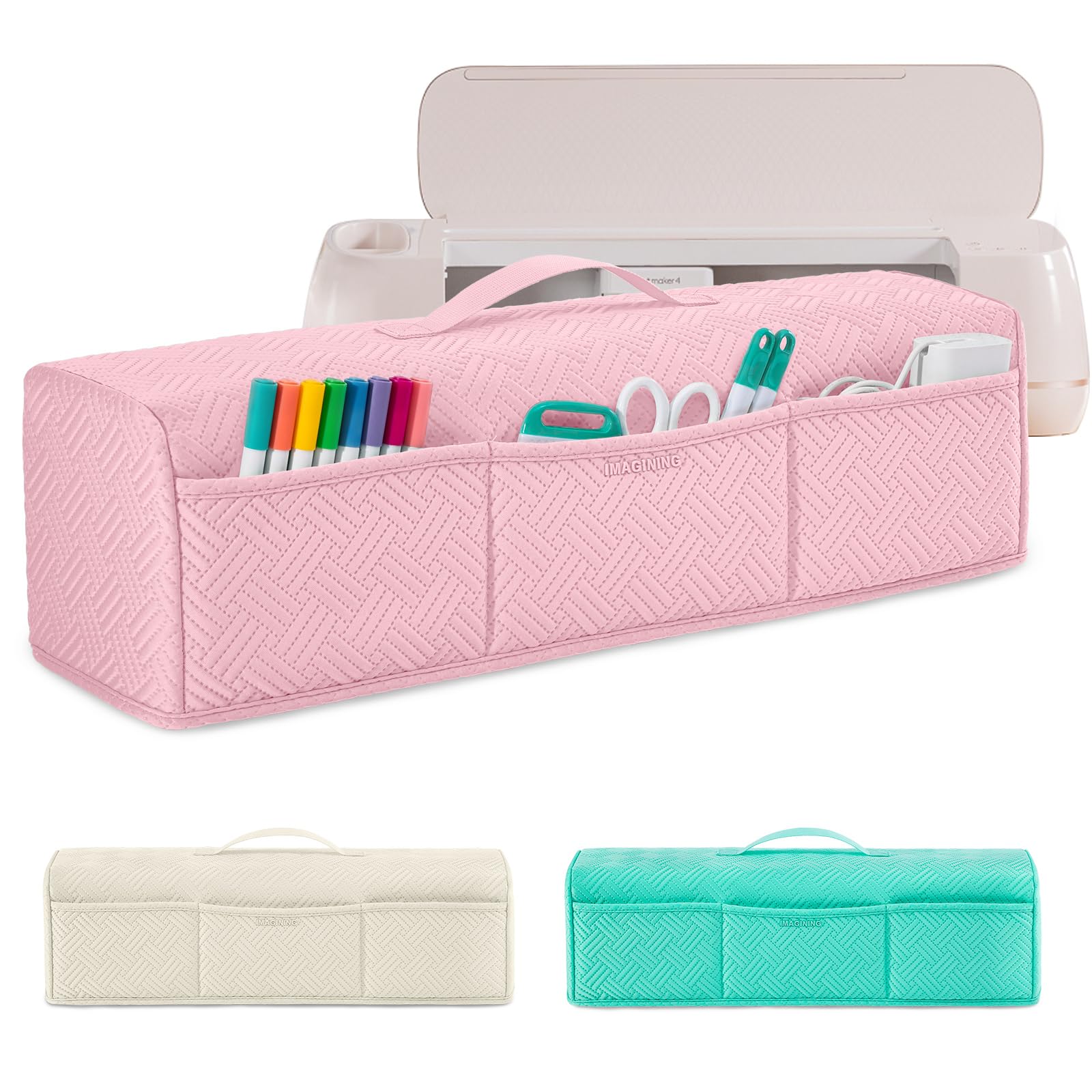 IMAGINING Stretchy & Washable Padded Dust Cover Compatible with Cricut Maker 3, Maker 4, Explore Air 2, Explore 3, Explore 4 Machines – with Pockets for Cricut Accessories and Suppliers, Tools