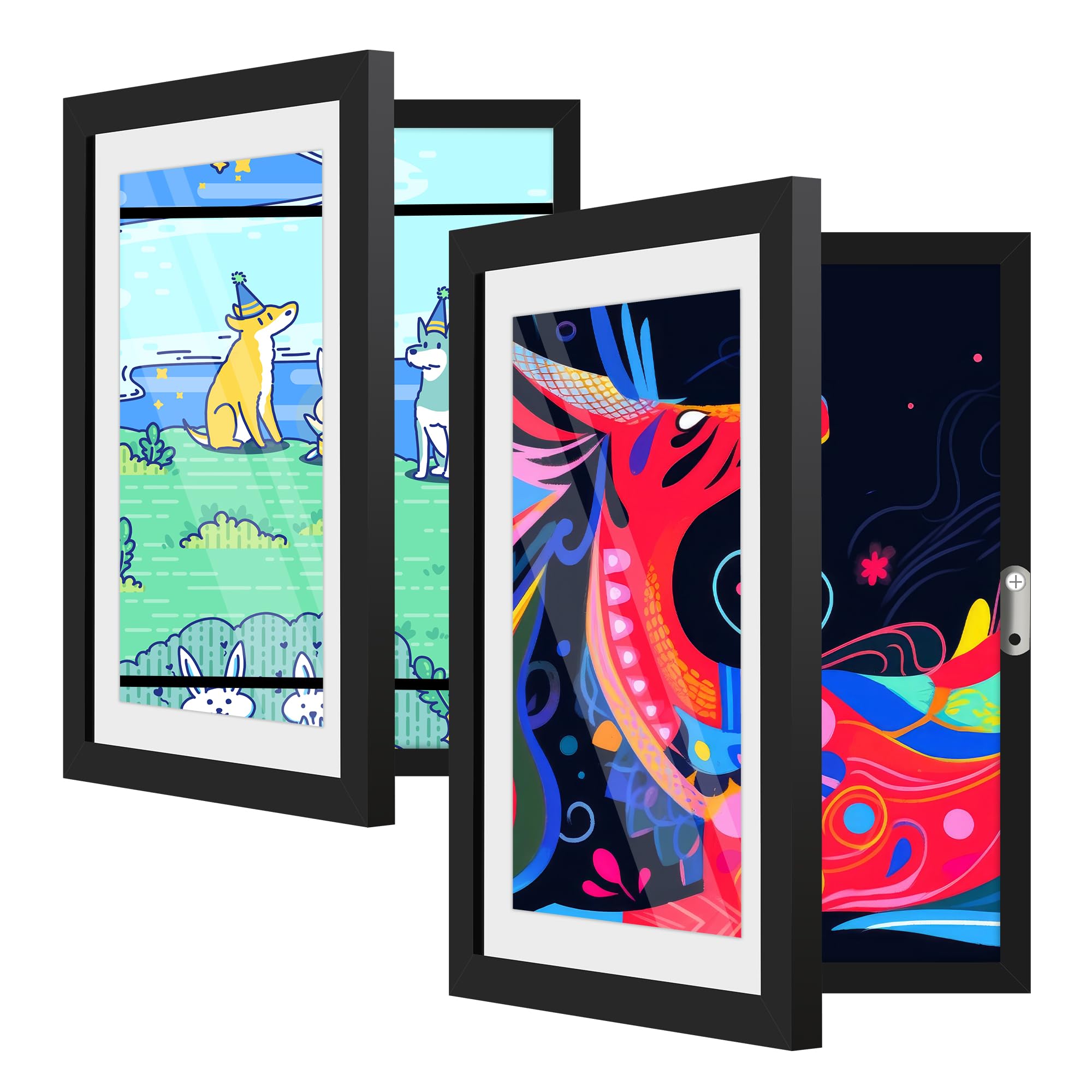2 Pack Kids Art Frames Front Opening A4, Childrens Artwork Display Storage Frame Changeable, Child Multiple Picture Frame Drawing Hanging Art, Hold 150 PCS, Black — image 1
