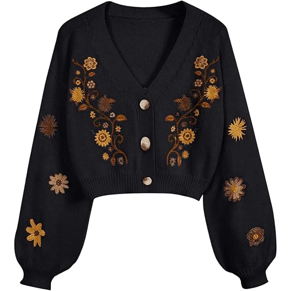 カーディガン FLOWER EMBROIDERY CARDIGAN PANDAGO - Flower Embroidery Open Front Cardigan / Pocket Detail