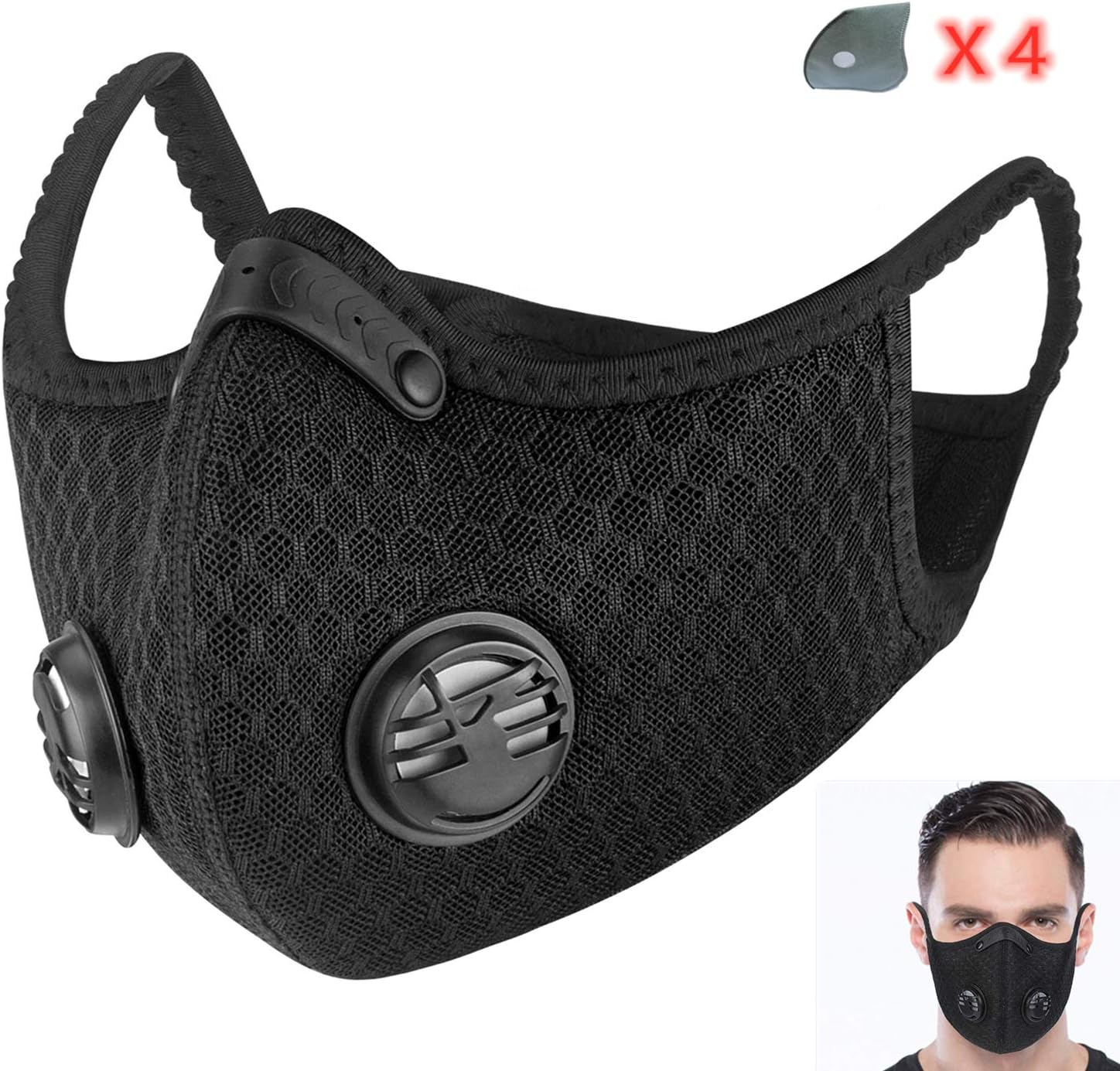 Dust mask with Filter,Sports Face Mask, 4 Filters and 2 Valves Included,Men's and Women's Universal Masks,Suitable for Woodworking, Outdoor Activities.