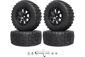 Hobbyfire Pre-Glued 12mm Hex RC Wheel Rim & Tires Set for 1/10 RC Short Course Truck Traxxas Slash 2WD 4x4 HPI Tamiya Losi SCT Redcat Blackout SC, 4PCS (Style A)