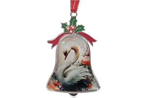 Gixpop Christmas Ornament Bell Pendant Decorative Metal Glass Hanging Christmas Bell Ornaments for Home Decoration Party Decor (Swan)
