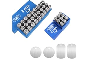 Fesorsi 36pcs Metal Stamping kit, 1/8" (3mm) Stamped Steel Letter and Number Punch Set, A-Z and "&" 0-9 Transfer Punch Stamps Tool for DIY Leather, Wood, Ring, Jewelry Stamp