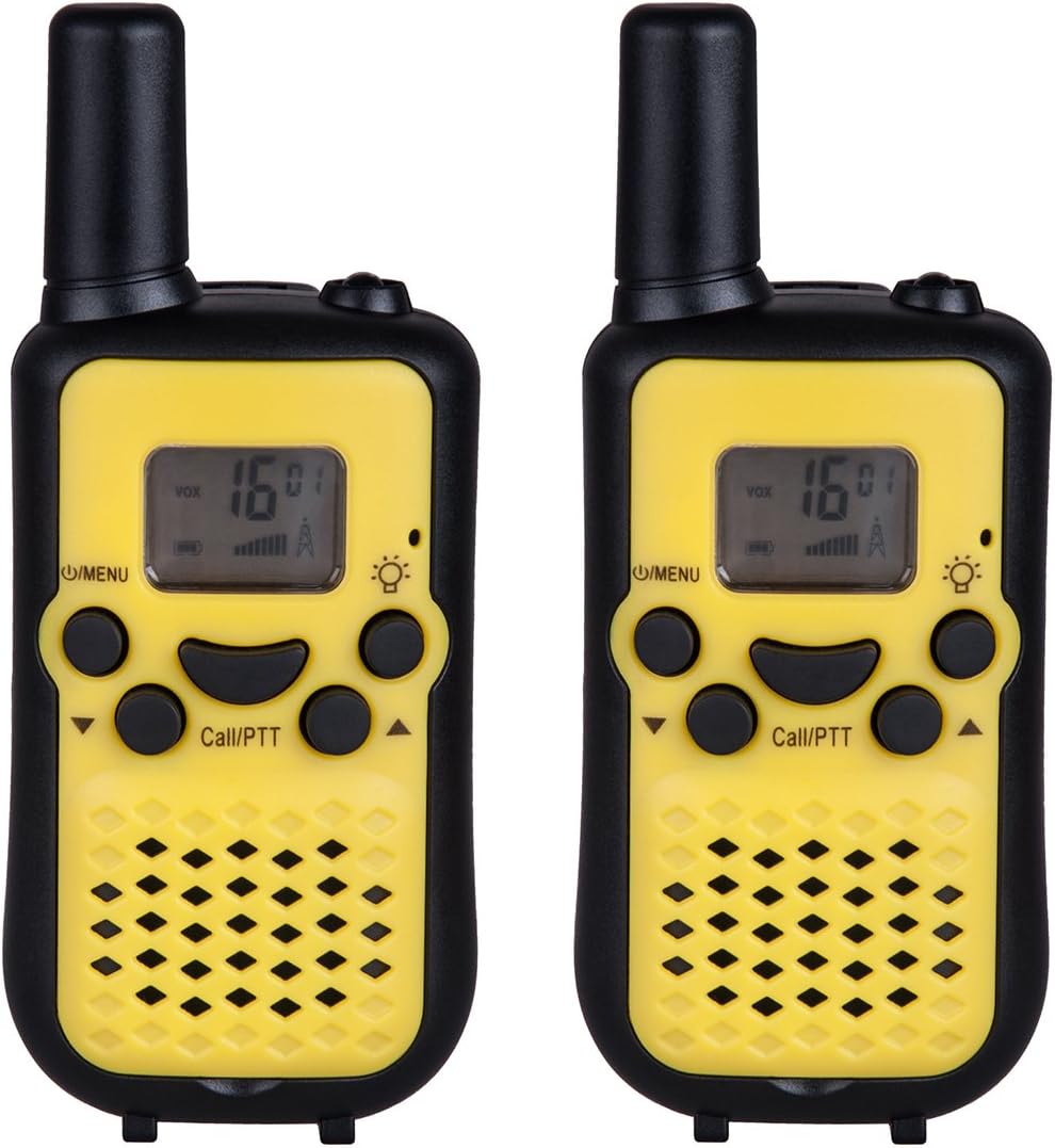 DuaFire Durable Kids Walkie Talkies, 2 Way Radio for Kids Playing Games, Back-lit LCD Screen and Strengthen VOX Free Your Hands (Pair Yellow)