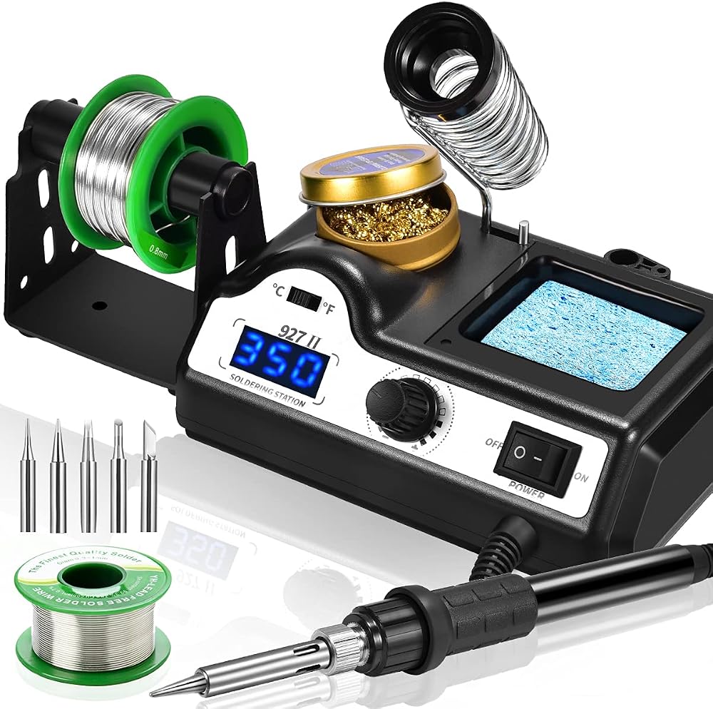 Preciva 60W Soldering Station LCD Display 90-480C 5 Tips Solder Wire Sponge