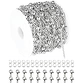 UMAOKANG 32.8 Feet Silver Stainless Steel Chains for Jewelry Making 4mm Ball Beaded Link Cable Chain Necklace Chain Bulk with 20 Lobster Clasps and 30 Jump Rings for Men Women