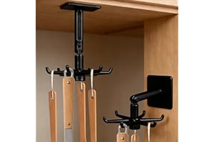 Multi-Purpose Under Cabinet Kitchen Utensil Hook, 360° Rotating Utensils Hanger Hook for Kitchen and Bathroom Hanging Rack fo