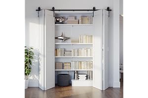 SMARTSTANDARD 7ft/84 Bi-Folding Sliding Barn Door Hardware Kit, Bifold Barn Door Hardware Heavy Duty Sturdy Side Mounted for 4 Doors -Smoothly and Quietly-Easy to Install, Fit 80'' Door, No Doors