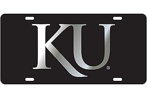 Craftique Kansas Jayhawks Mirrored Black Plate w/Silver KU, Laser Cut, Officially Licensed, 6" x 12"