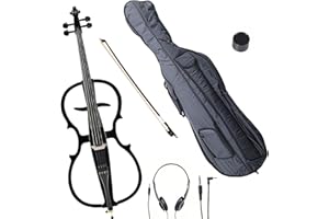 Verahaus Electric Cello 4/4 Full Size Ebony Fittings with Lightweight Cello Bag, Headphones, Bow, Bridge, Rosin, Cello for Beginners Adults(Metallic Black)