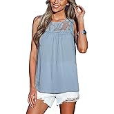 CUPSHE Summer Tank Tops for Women Sleeveless Floral Lace Scoop Neck Tops Loose Fit Shirts Casual Vacation Outfits
