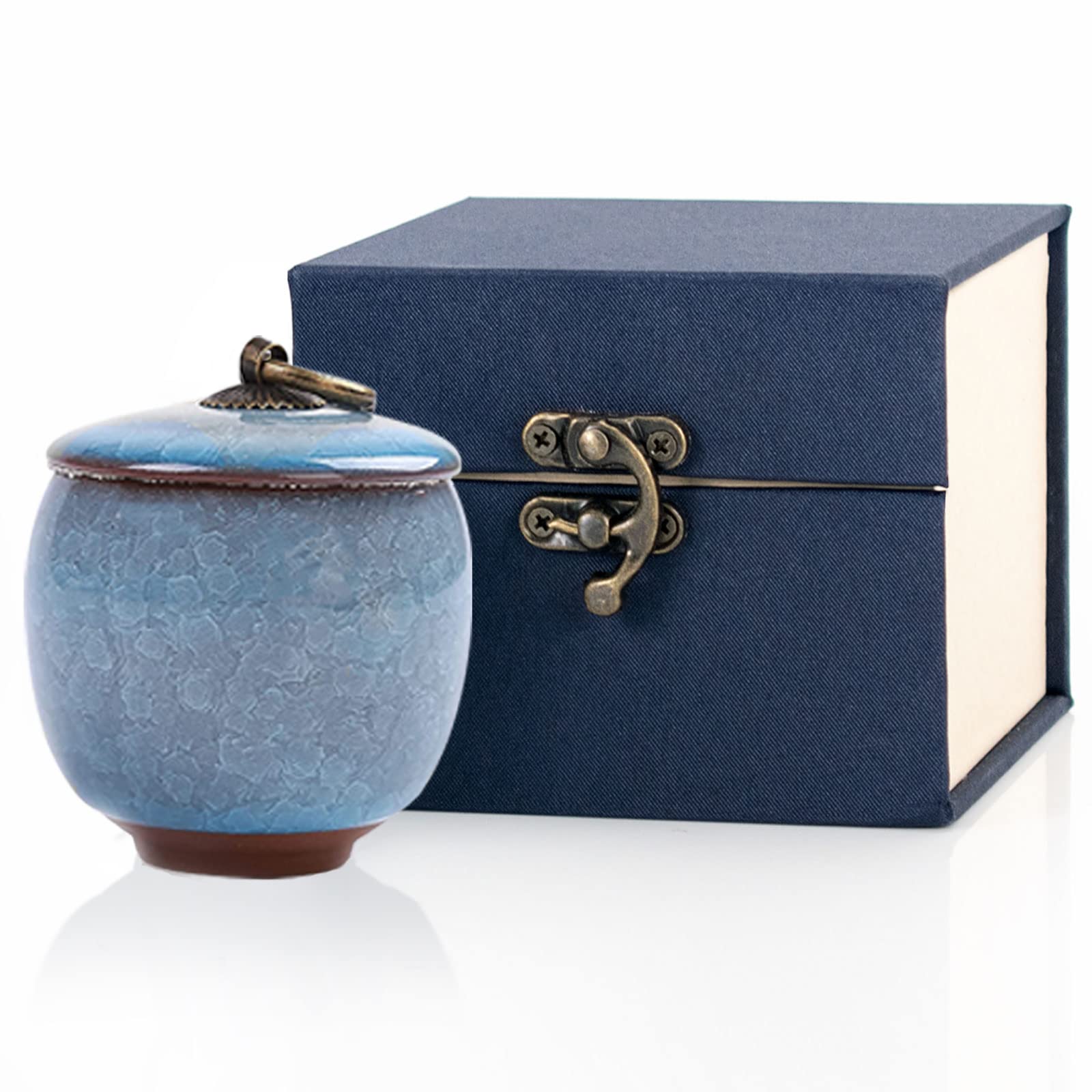 Mini Ashes Urns, Ceramic Memorial Small Urns, Hold 5.5 Cubic Inches of Ashes, Mini Sharing Ash Keepsake with Exquisite Box (Blue)