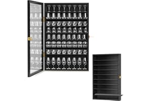 Tcatec Black Shot Glass Display Case, 72 Large Capacity Glass Display Holder Wall Mounted Storage Display Case with Lockable Acrylic Glass Door & Removable Shelves for Home Decor, 17.5" x 26.85"