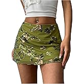 MakeMeChic Women's Sequin Skirt Summer Floral Mesh Glitter Sparkly Mini Skirt