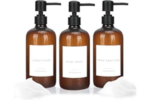 Nellyke Shampoo and Conditioner Dispenser Bottles Set, Modern Brown 21oz Refillable Shower Soap Dispenser with Black Pump, Body Wash Dispenser for Shower Bathroom Kitchen,3 Pack