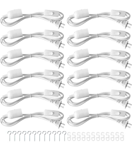 Macarrie 12-Pack Single Salt Lamp Cord Replacement – E12 Socket With Metal Clip & Switch, 6 Ft Brown Cord For Christmas Village & Crystal Lamps