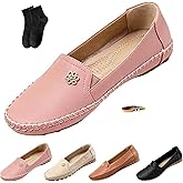 Stylish Orthopedic Leather Shoes for Women, Womens Loafers Comfortable Dressy All Day Comfort Shoes Slip On Stitched Flat-Soled Casual Loafers with Flower