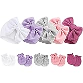 Newborn Baby Hats and Mittens Set Infant Bow Beanie Cap Toddler Gloves Newborn Hospital Hats for Baby Boy Girl 0-6 Months