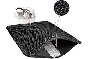 TidyNuts Cat Litter Mat 23.6"x15.7" Double Layer Waterproof & Non-Slip - Honeycomb Washable EVA Litter Mat for Scatter Control, Urine Proof Litter Trapping Mat for Litter Box(Black)