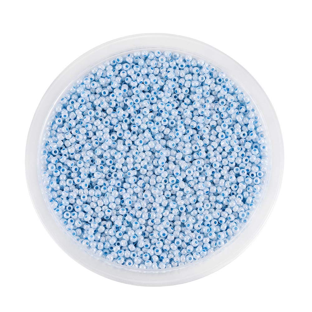 Around 9000pcs Opaque Glass Seed Beads Round Pony Bead Mini Spacer Beads 2mm for Jewellery Making Hair Accessories Beadwork Craft (Alice Blue)