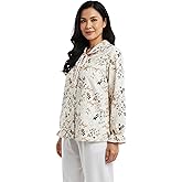 LA CERA Women's Flannel Jacket, 100% Cotton Floral Print, Machine Washable, Imported, Snap Button Front, Elastic Cuff Sleeves