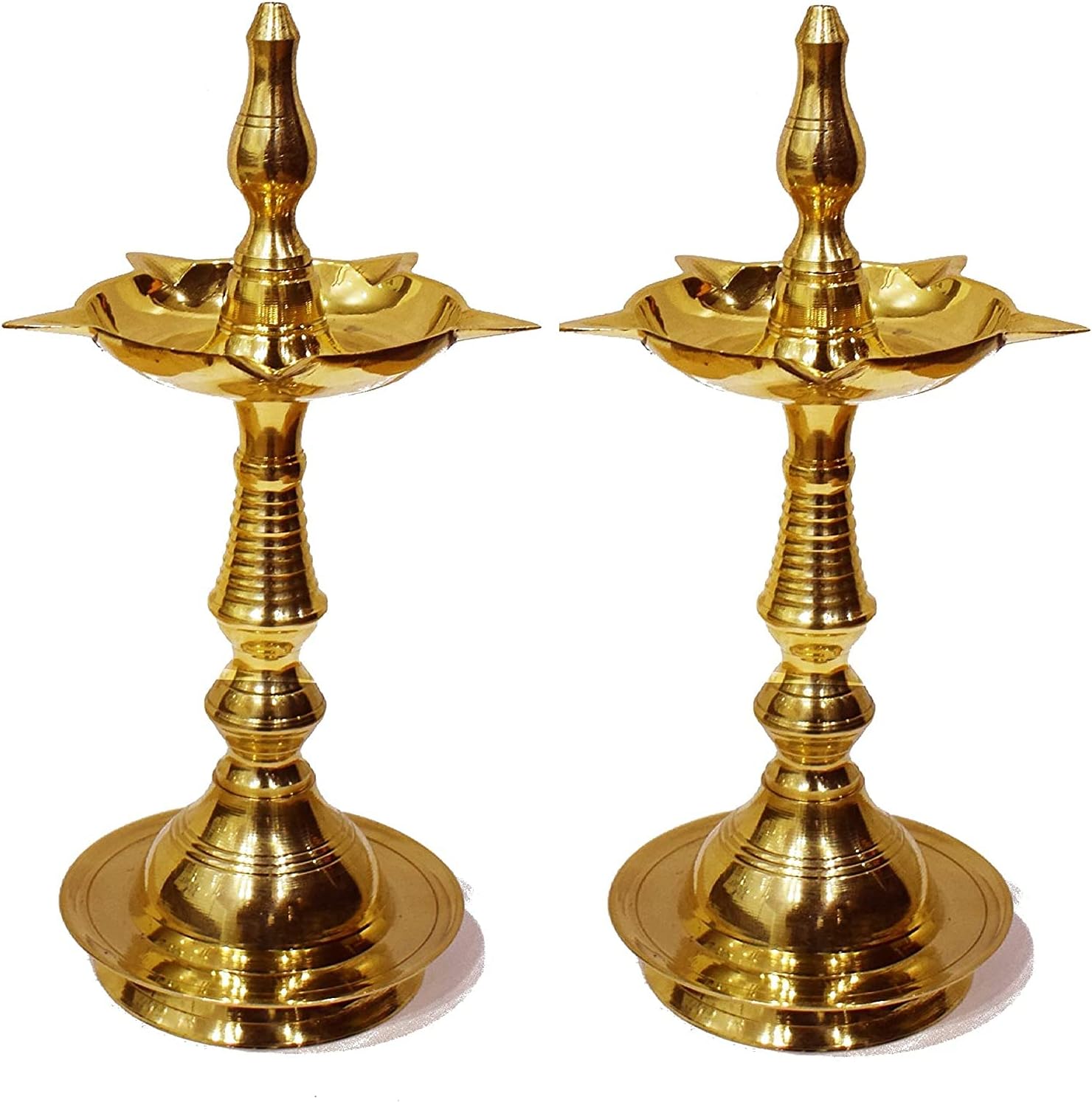 Oil Lamps & Accessories - SATVIK 2 Pc Set of 13 Inch Standing Brass Metal Kerala Samai Diwali Deepak for Puja Traditional Panchmahal Pooja Deepam Diya Oil Lamp Kutthu Vilakku Dia Deepawali Indian Gift Item