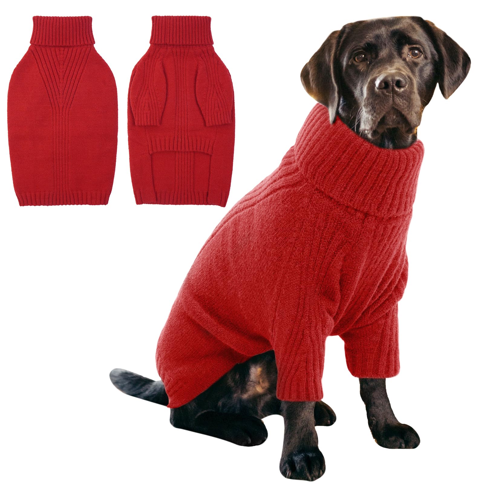 Photo 1 of IECOii XXL Dog Sweater,Thermal Knit Big Dog Sweater Christmas,Pet Turtleneck Doggy Sweatshirt for Extra Large Dogs Boy Girl,Stretchy Large Dogs Cold Weather Outfit Pitbull Clothes,(Red,2XL)