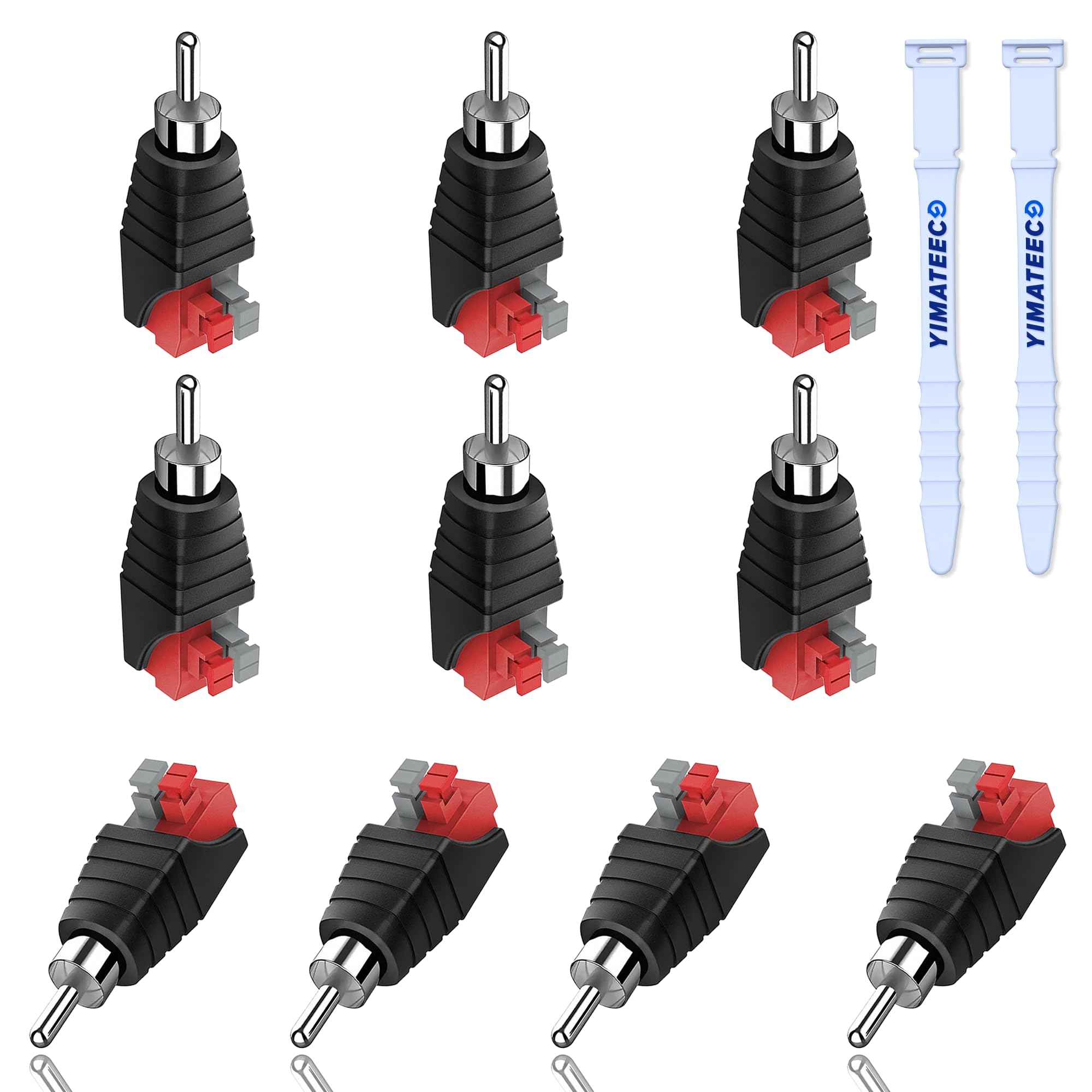 YIMATEECO RCA to Speaker Wire Adapter, 10 Pack Speaker Phono Jack RCA Male to AV 2 Screw Terminal Female, Audio Video Spring Press Type Balum Connector Adapter (Male To AV 2 Screw Female, 10Pack)