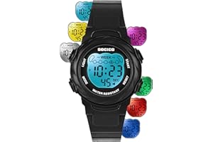 SOCICO Kids Digital Watches for Girls Boys, 7 Color Lights Waterproof Sport Outdoor Wristwatch with Stopwatch, Alarm, Date, Great Gift for Child Ages 5-12