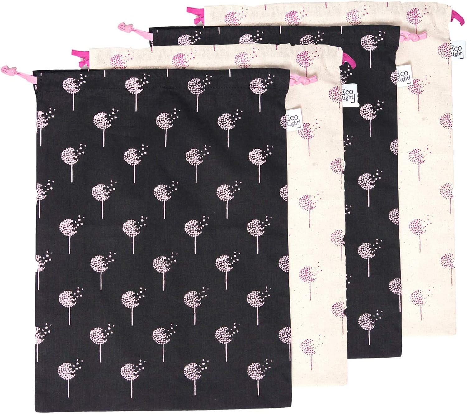 EcoRight Cotton Drawstring Bag, Shoe Storage Pouch, Travel Organizer - Pack of 4