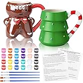 Vesici 2 Sets Christmas Ceramic to Paint Color Your Own Mugs Xmas Craft for Adult Ceramic Gingerbread Christmas Tree Mugs DIY Painting Kit with 12 Color Paints Brush Instruction Winter Holiday Gift