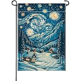 Artofy Winter Winter Starry Night Small Decorative Garden Flag, Painting Art Yard Lawn Outside Decor, Christmas Snowy Village Burlap Outdoor Home Decoration Double Sided 12 x 18