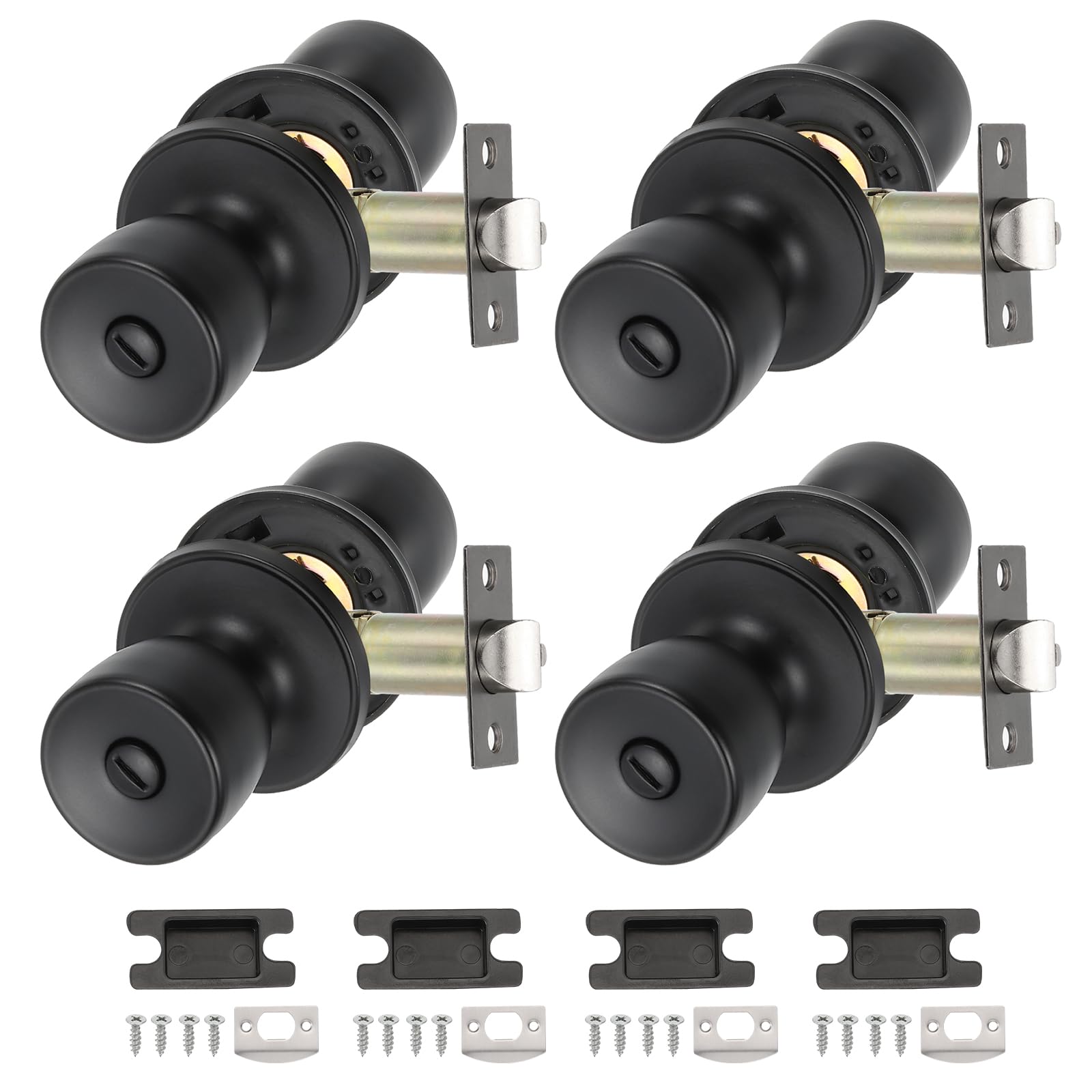 PATIKIL Privacy Keyless Door Knobs Interior, 4 Pack Round Zinc Alloy Bedroom Bathroom Door Knob with Lock Entry Indoor Outdoor Door, Matt Black