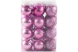 Bestjybt 24pcs 1.18" Small Christmas Ball Ornaments Shatterproof Christmas Decorations Tree Balls for Holiday Wedding Party Decoration, Tree Ornaments Hooks Included (Pink, 3cm/1.18")