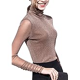 Women's Turtleneck Top Long Sleeve Slim Fit Shirts Mesh Sheer See Through Casual Top